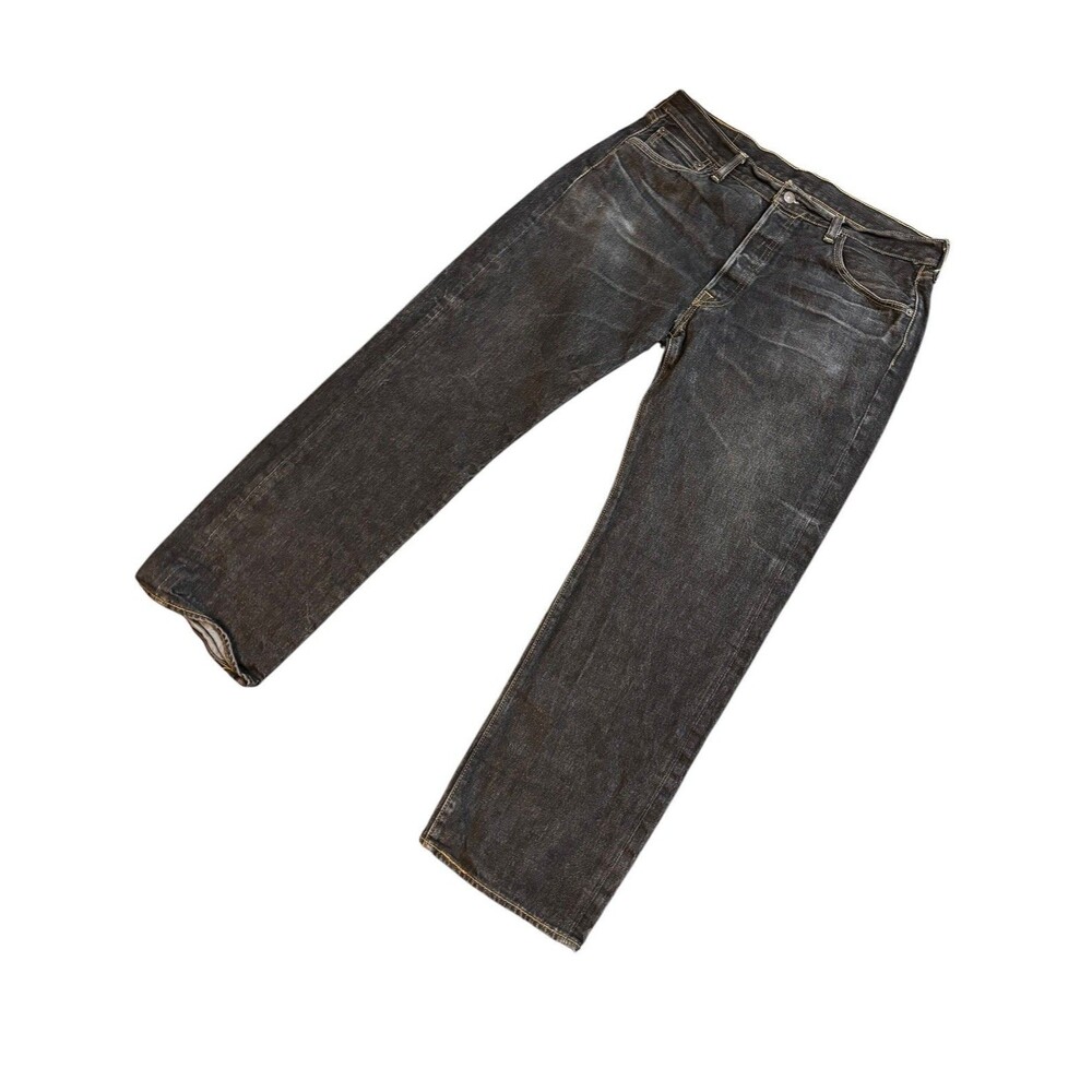 Levi’s 501 Original Fit Black Faded Distressed Jeans Size 36x32 Button Fly